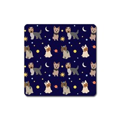 Terrier Cute Dog With Stars Sun And Moon Square Magnet by SychEva