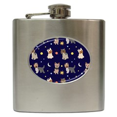 Terrier Cute Dog With Stars Sun And Moon Hip Flask (6 Oz) by SychEva