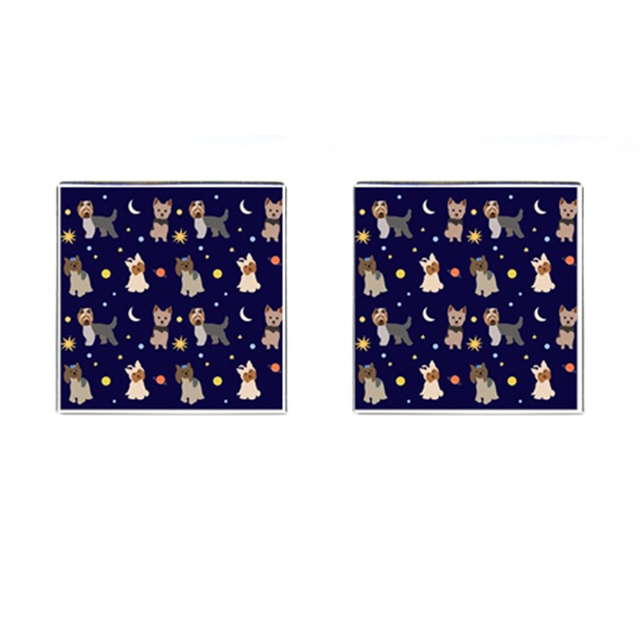 Terrier Cute Dog With Stars Sun And Moon Cufflinks (Square)