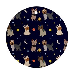 Terrier Cute Dog With Stars Sun And Moon Round Ornament (two Sides) by SychEva