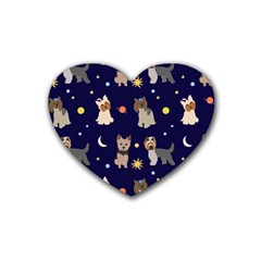 Terrier Cute Dog With Stars Sun And Moon Rubber Coaster (heart)  by SychEva