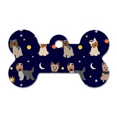 Terrier Cute Dog With Stars Sun And Moon Dog Tag Bone (one Side) by SychEva