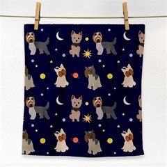 Terrier Cute Dog With Stars Sun And Moon Face Towel by SychEva