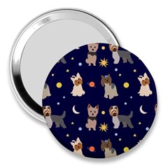 Terrier Cute Dog With Stars Sun And Moon 3  Handbag Mirrors by SychEva