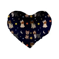 Terrier Cute Dog With Stars Sun And Moon Standard 16  Premium Flano Heart Shape Cushions by SychEva