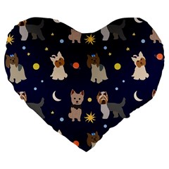 Terrier Cute Dog With Stars Sun And Moon Large 19  Premium Flano Heart Shape Cushions by SychEva