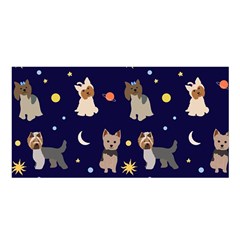 Terrier Cute Dog With Stars Sun And Moon Satin Shawl by SychEva