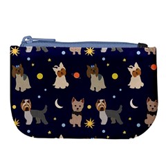 Terrier Cute Dog With Stars Sun And Moon Large Coin Purse by SychEva