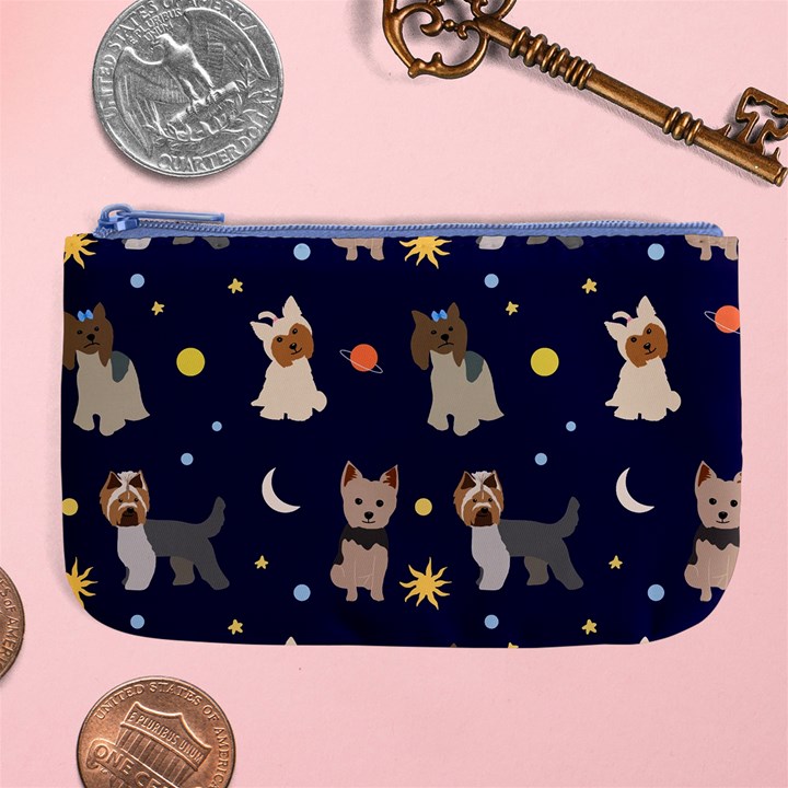 Terrier Cute Dog With Stars Sun And Moon Large Coin Purse