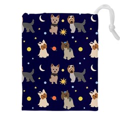 Terrier Cute Dog With Stars Sun And Moon Drawstring Pouch (5xl) by SychEva