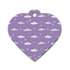 Pug Dog On A Cloud Dog Tag Heart (two Sides)