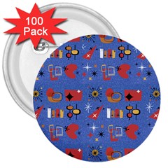 Blue 50s 3  Buttons (100 Pack)  by NerdySparkleGoth