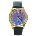 Blue 50s Round Gold Metal Watch Front