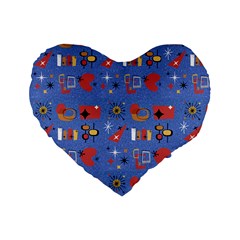 Blue 50s Standard 16  Premium Flano Heart Shape Cushions by NerdySparkleGoth