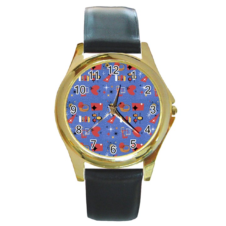 Blue 50s Round Gold Metal Watch