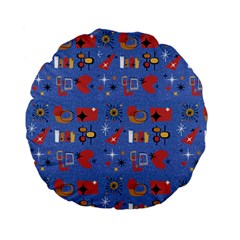 Blue 50s Standard 15  Premium Flano Round Cushions by NerdySparkleGoth