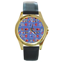 Blue 50s Round Gold Metal Watch by NerdySparkleGoth