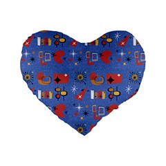 Blue 50s Standard 16  Premium Heart Shape Cushions by NerdySparkleGoth