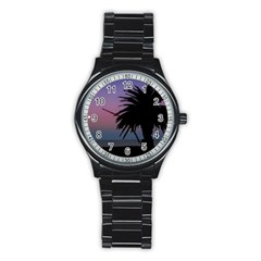 Sunset Coastal Scene, Montevideo Uruguay Stainless Steel Round Watch by dflcprintsclothing