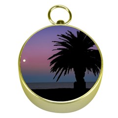 Sunset Coastal Scene, Montevideo Uruguay Gold Compasses by dflcprintsclothing