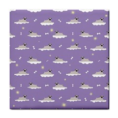 Cheerful Pugs Lie In The Clouds Tile Coaster by SychEva