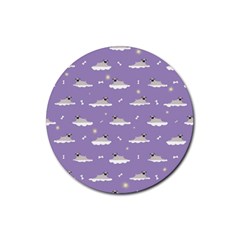 Cheerful Pugs Lie In The Clouds Rubber Coaster (round)  by SychEva