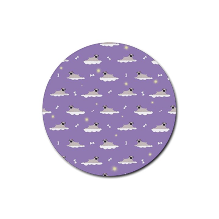 Cheerful Pugs Lie In The Clouds Rubber Round Coaster (4 pack) 