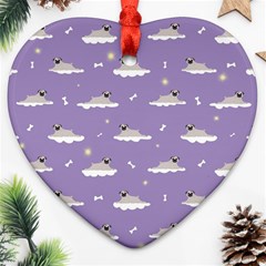 Cheerful Pugs Lie In The Clouds Heart Ornament (two Sides) by SychEva