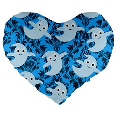 Halloween Ghosts Large 19  Premium Flano Heart Shape Cushions by NerdySparkleGoth