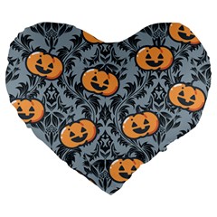 Halloween Jack O Lantern Large 19  Premium Heart Shape Cushions by NerdySparkleGoth