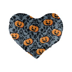 Halloween Jack O Lantern Standard 16  Premium Flano Heart Shape Cushions by NerdySparkleGoth