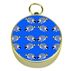 Powder Blue Tang Print Gold Compasses by Kritter