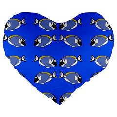 Powder Blue Tang Print Large 19  Premium Flano Heart Shape Cushions by Kritter