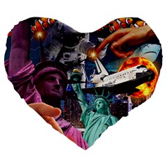 Journey Through Time Nyc Large 19  Premium Flano Heart Shape Cushions by impacteesstreetwearcollage