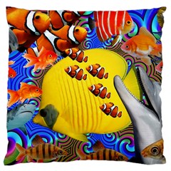 Swimming With The Fishes Large Cushion Case (two Sides) by impacteesstreetwearcollage