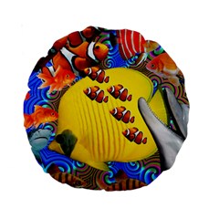 Swimming With The Fishes Standard 15  Premium Round Cushions by impacteesstreetwearcollage