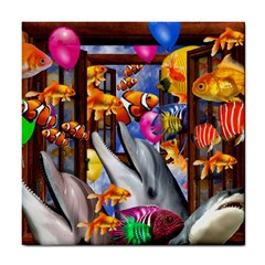 Outside The Window-swimming With Fishes Tile Coaster