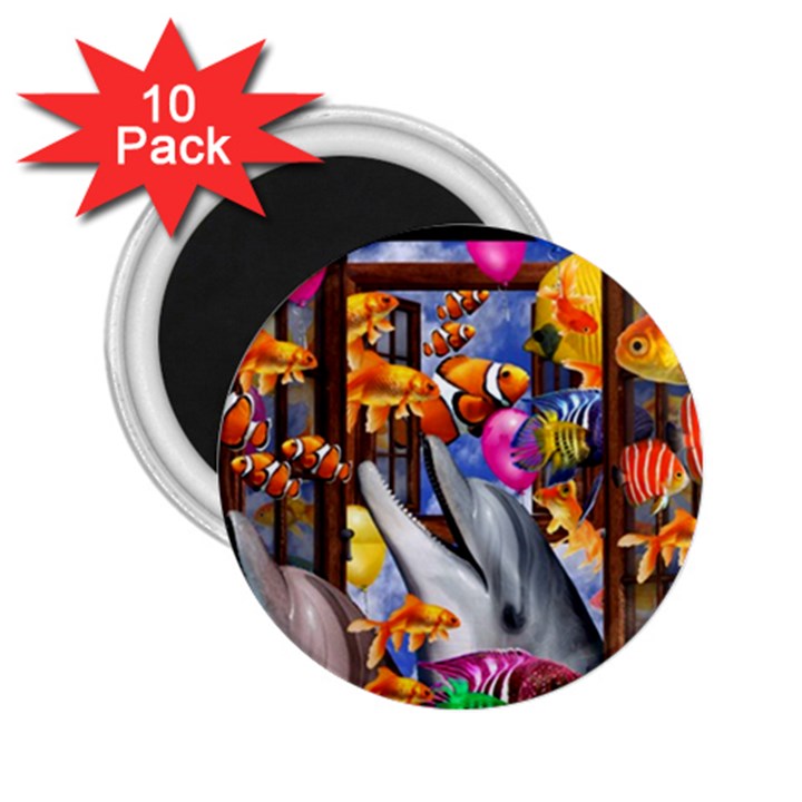 Outside The Window-swimming With Fishes 2.25  Magnets (10 pack) 