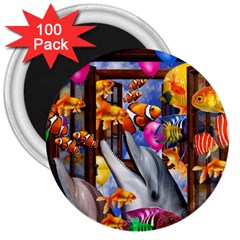 Outside The Window-swimming With Fishes 3  Magnets (100 pack)