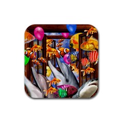 Outside The Window-swimming With Fishes Rubber Coaster (Square) 