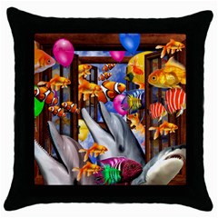 Outside The Window-swimming With Fishes Throw Pillow Case (Black)