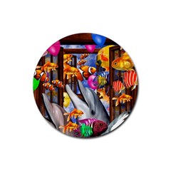 Outside The Window-swimming With Fishes Rubber Coaster (Round) 