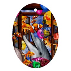 Outside The Window-swimming With Fishes Oval Ornament (two Sides) by impacteesstreetwearcollage