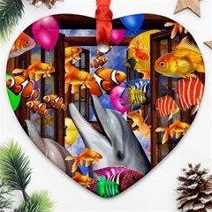 Outside The Window-swimming With Fishes Heart Ornament (Two Sides)