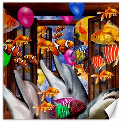 Outside The Window-swimming With Fishes Canvas 16  x 16 