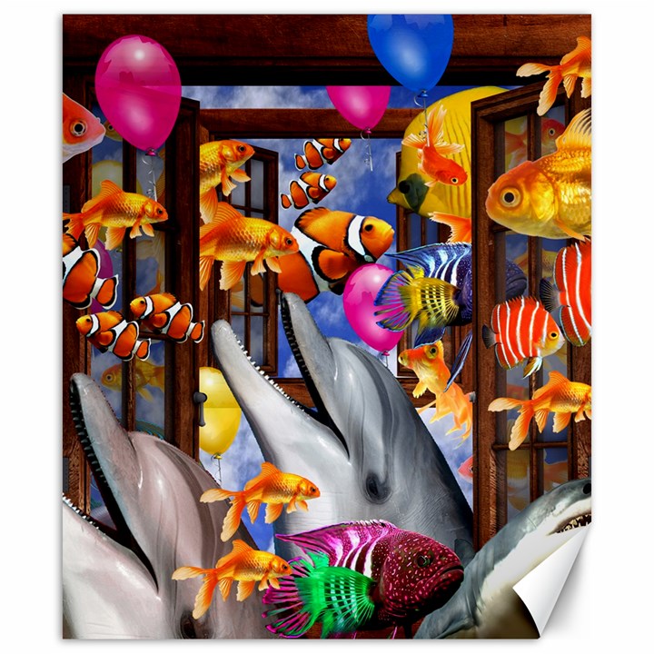 Outside The Window-swimming With Fishes Canvas 20  x 24 