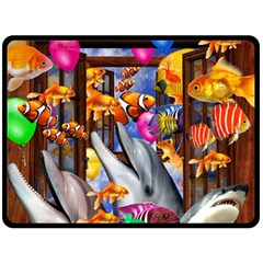 Outside The Window-swimming With Fishes Fleece Blanket (large)  by impacteesstreetwearcollage