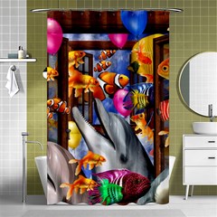 Outside The Window-swimming With Fishes Shower Curtain 48  X 72  (small)  by impacteesstreetwearcollage