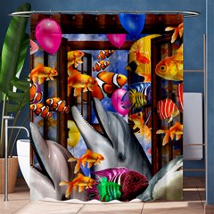 Outside The Window-swimming With Fishes Shower Curtain 60  x 72  (Medium) 