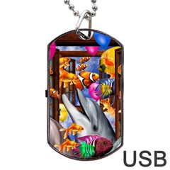 Outside The Window-swimming With Fishes Dog Tag USB Flash (Two Sides)